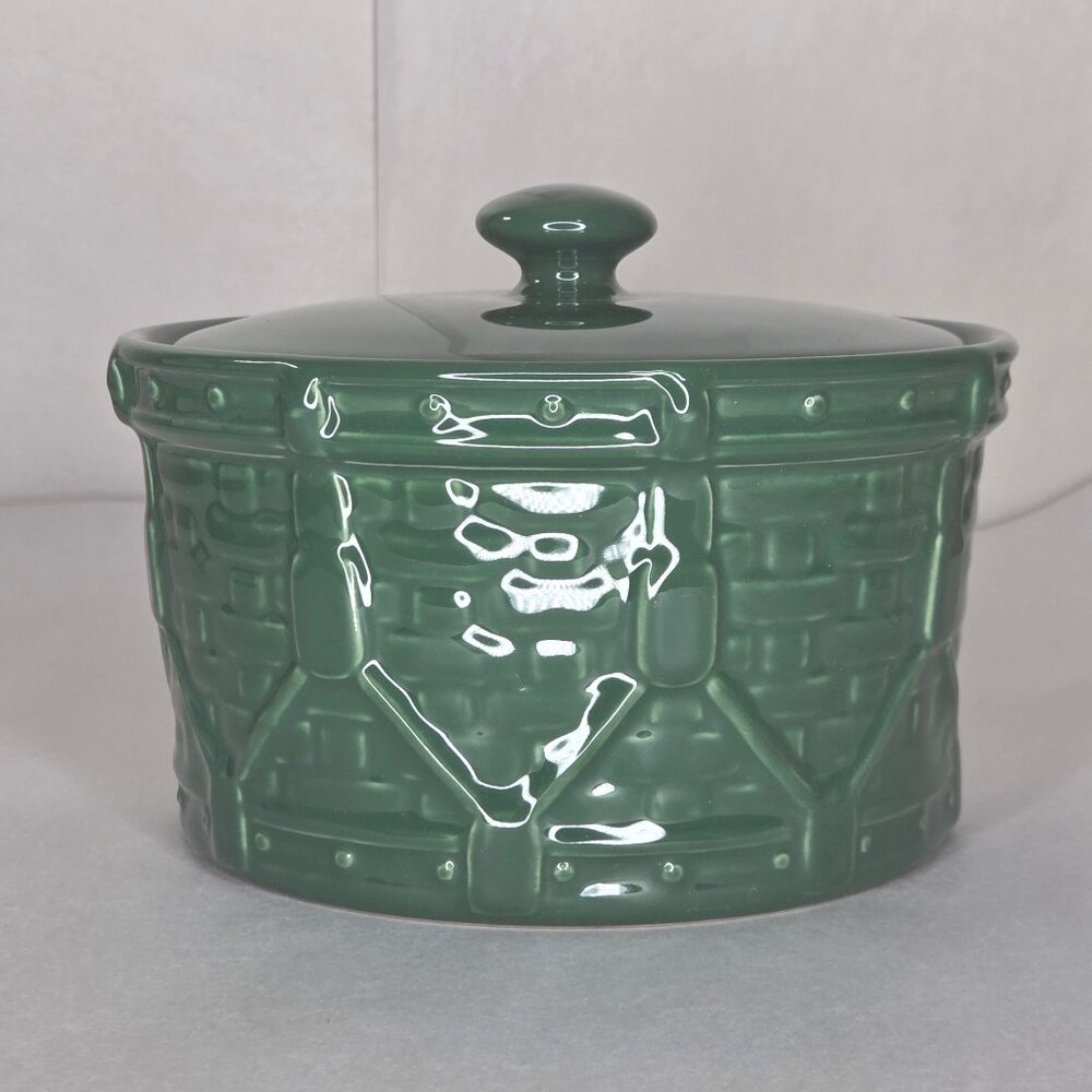 Longaberger Pottery Woven Drum Crock Ivy Green